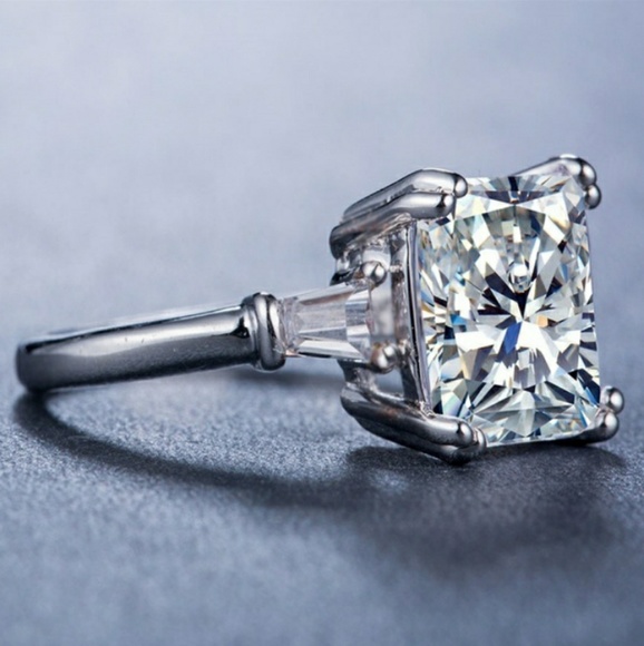 Diamond Asscher 925 Sterling Silver Ring - Picture 2 of 7